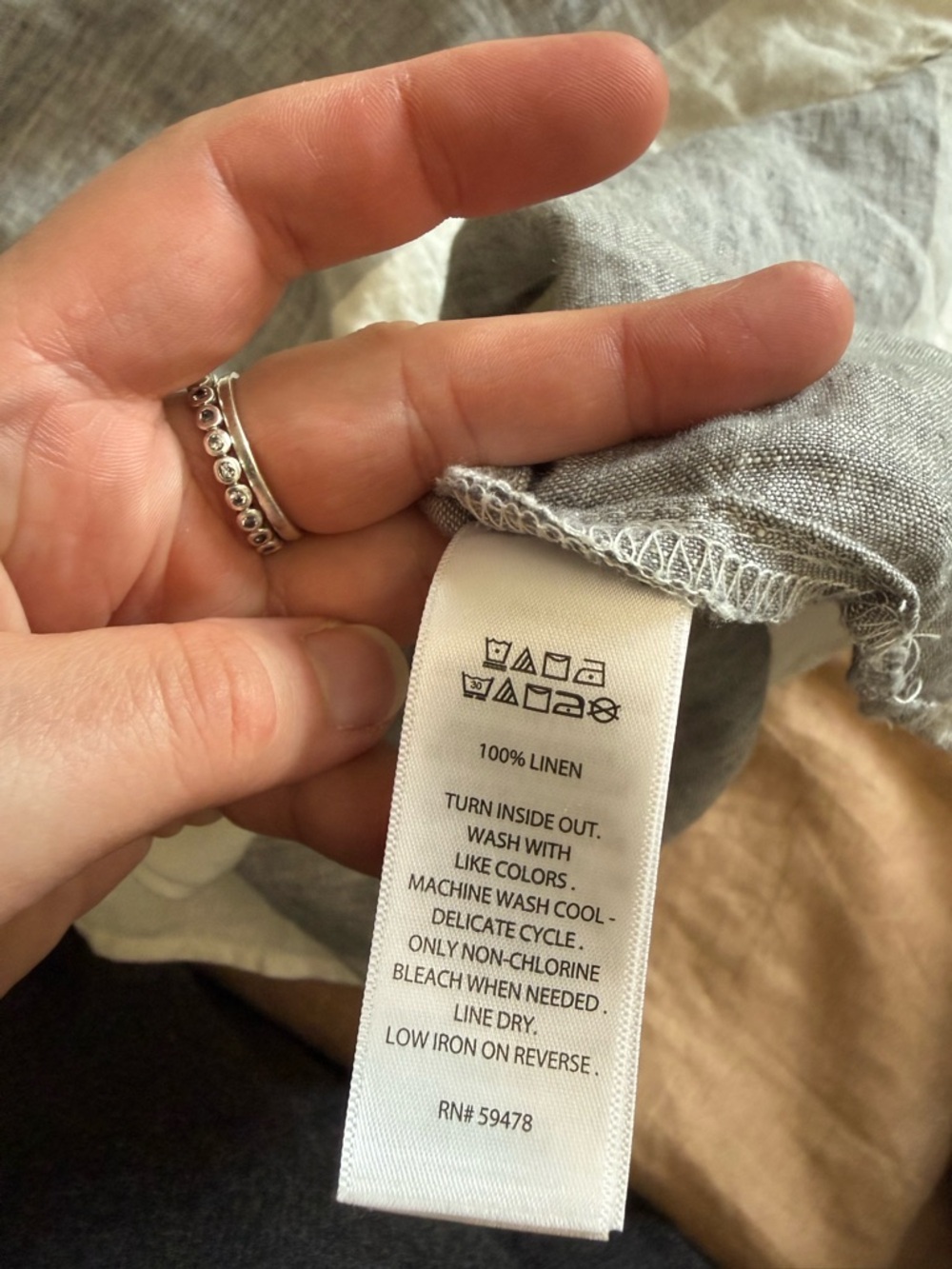 Tahari Linen long sleeve  popover Shirt dress with Gray Hem - Picture 8 of 10